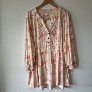 Wonderly Plus Tunic Popover Top 4X V Neck Paisley Pin-tuck  Comfy Preppy New